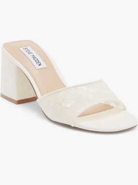 Steve Madden Ivory Embroidered Block Heel Sandal